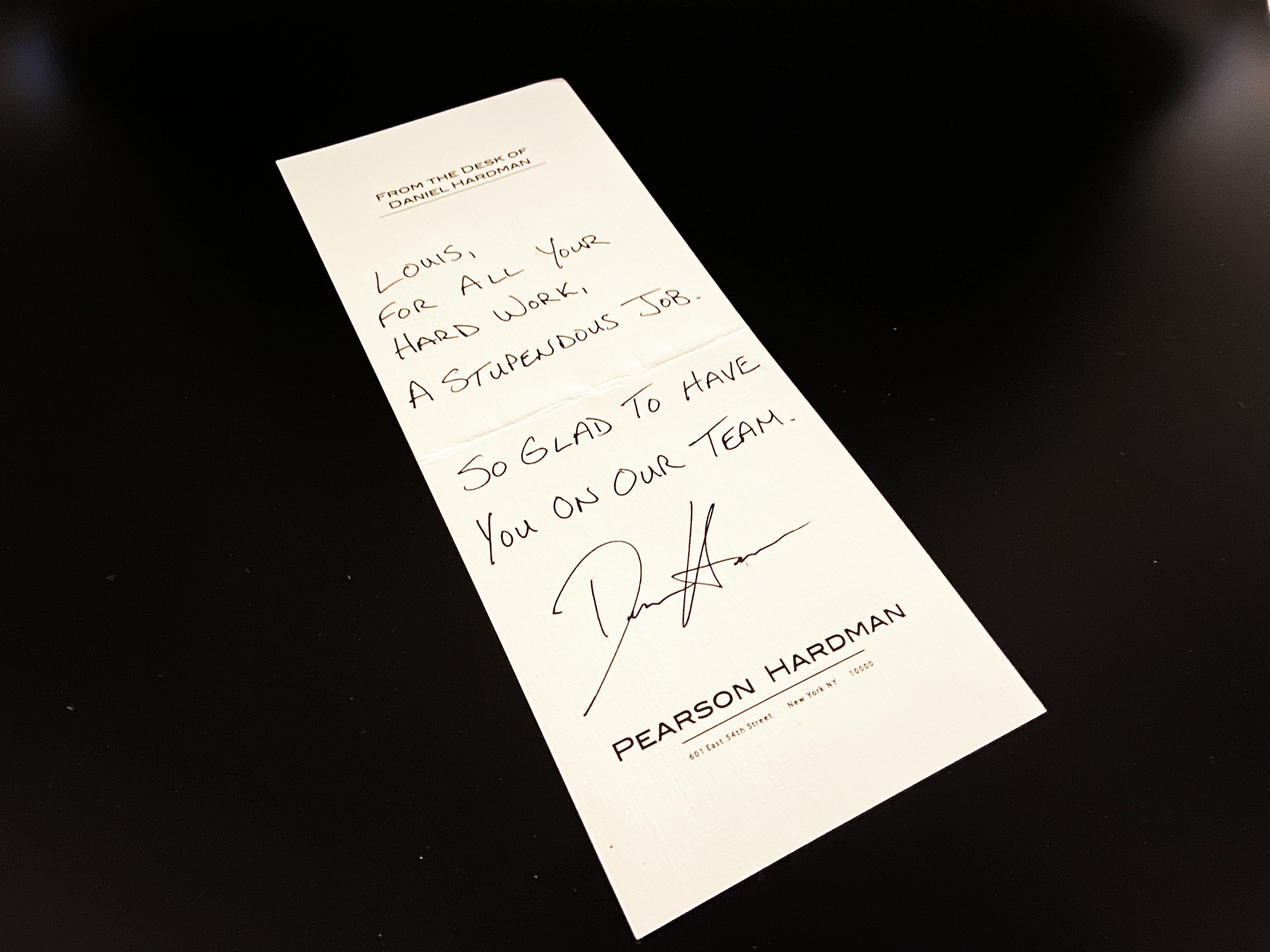 SUITS TV Series S02E02 Daniel Hardman's Note to Louis Litt Prop