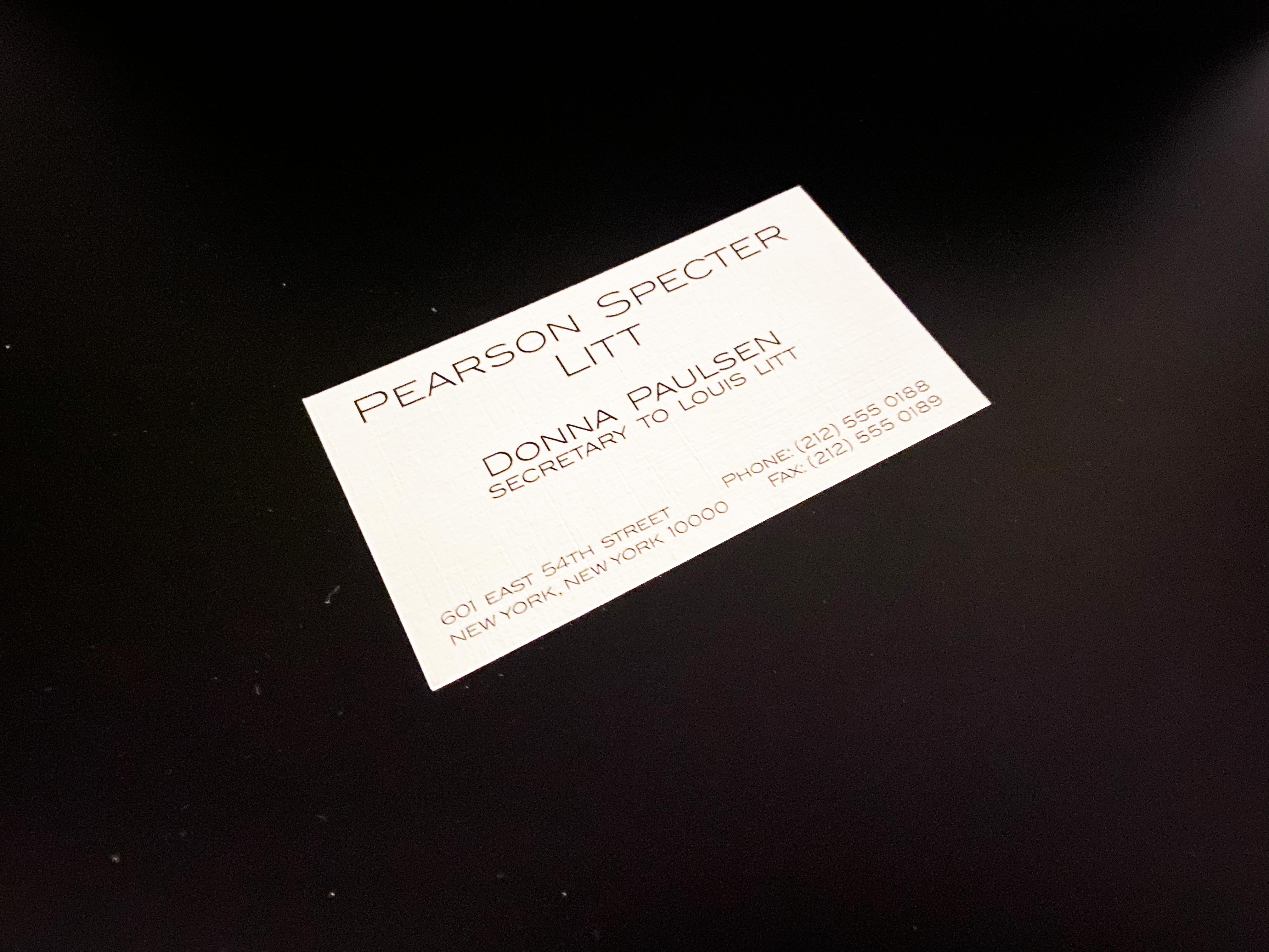 SUITS TV Series S05E01 Donna Paulsen Business Card Prop Louis Litt's Secretary