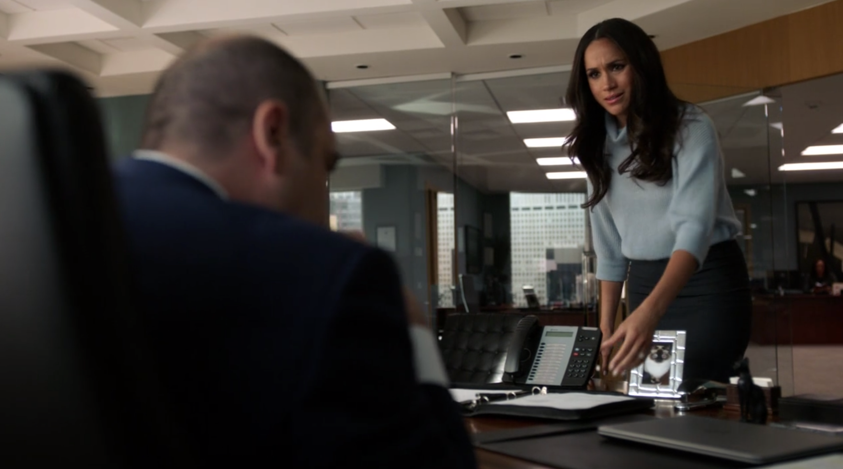 SUITS TV Series S07E06 Stephanie Patel Sexual Harassment Lawsuit Prop to Louis Litt with Rachel Zane