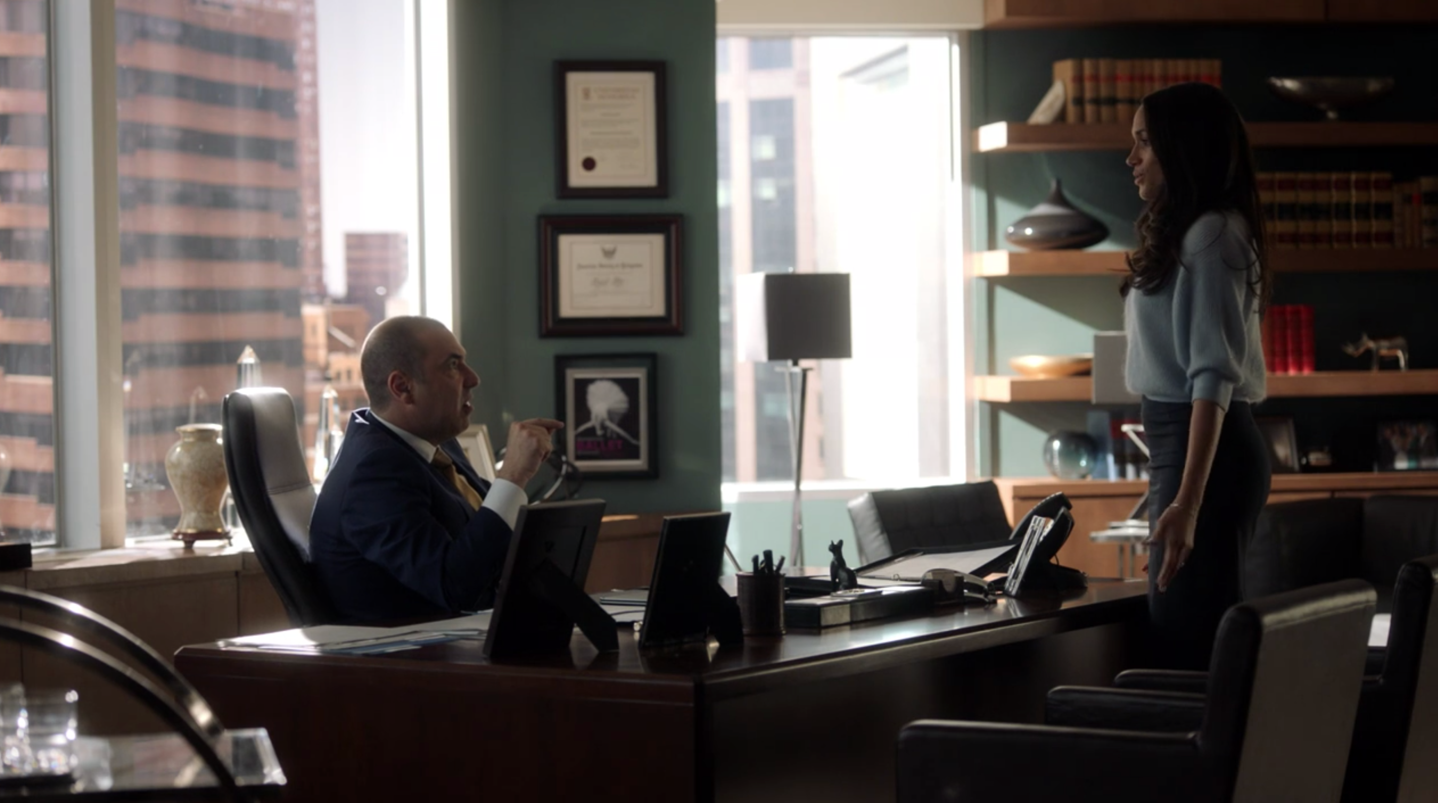 SUITS TV Series S07E06 Stephanie Patel Sexual Harassment Lawsuit Prop to Louis Litt with Rachel Zane